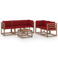 6-tlg. Garten-Lounge-Set mit Weinroten Kissen