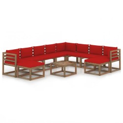 11-tlg. Garten-Lounge-Set mit Kissen Rot