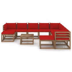11-tlg. Garten-Lounge-Set mit Kissen Rot