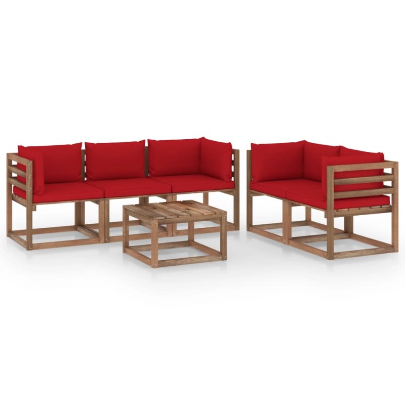 6-tlg. Garten-Lounge-Set mit Roten Kissen 6-tlg. Garten-Lounge-Set mit Roten Kissen