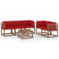 6-tlg. Garten-Lounge-Set mit Roten Kissen 6-tlg. Garten-Lounge-Set mit Roten Kissen