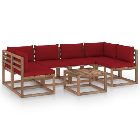 7-tlg. Garten-Lounge-Set aus Paletten mit Kissen Kiefernholz