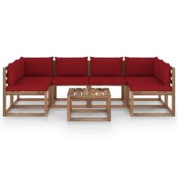 7-tlg. Garten-Lounge-Set aus Paletten mit Kissen Kiefernholz