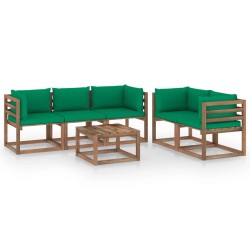 vidaXL 6-tlg. Garten-Lounge-Set mit Grünen Kissen