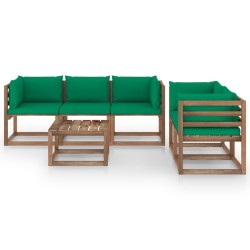 vidaXL 6-tlg. Garten-Lounge-Set mit Grünen Kissen