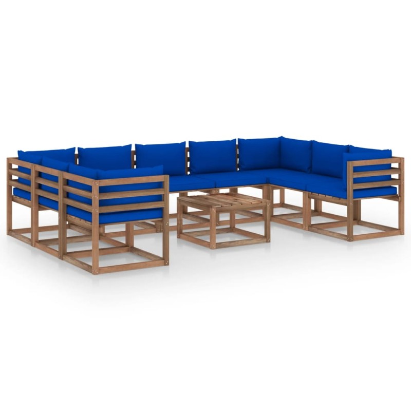 10-tlg. Garten-Lounge-Set mit Kissen in Blau 10-tlg. Garten-Lounge-Set mit Kissen in Blau