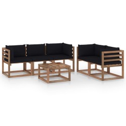 6-tlg. Garten-Lounge-Set mit Schwarzen Kissen