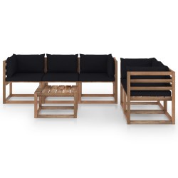 6-tlg. Garten-Lounge-Set mit Schwarzen Kissen