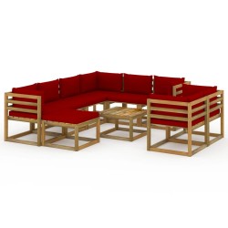 10-tlg. Garten-Lounge-Set mit Kissen Weinrot
