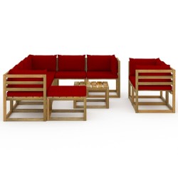 10-tlg. Garten-Lounge-Set mit Kissen Weinrot