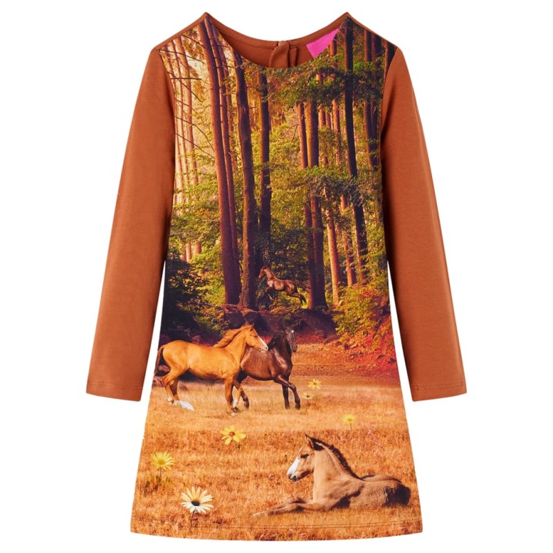 Kinderkleid mit Langen Ärmeln Cognac 140 Kinderkleid mit Langen Ärmeln Cognac 140