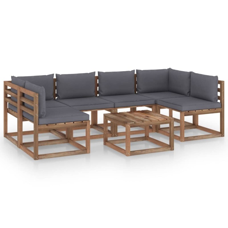 7-tlg. Garten-Lounge-Set aus Paletten mit Kissen Kiefernholz 7-tlg. Garten-Lounge-Set aus Paletten mit Kissen Kiefernholz