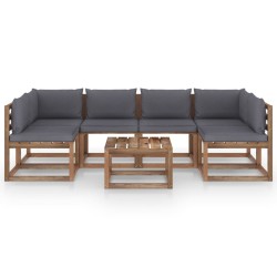 7-tlg. Garten-Lounge-Set aus Paletten mit Kissen Kiefernholz