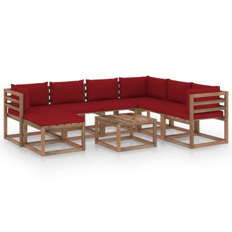 8-tlg. Garten-Lounge-Set mit Kissen Weinrot