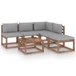 6-tlg. Garten-Lounge-Set aus Paletten mit Kissen Kiefernholz
