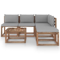 6-tlg. Garten-Lounge-Set aus Paletten mit Kissen Kiefernholz