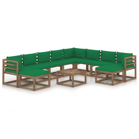 11-tlg. Garten-Lounge-Set mit Kissen Grün