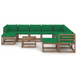 11-tlg. Garten-Lounge-Set mit Kissen Grün