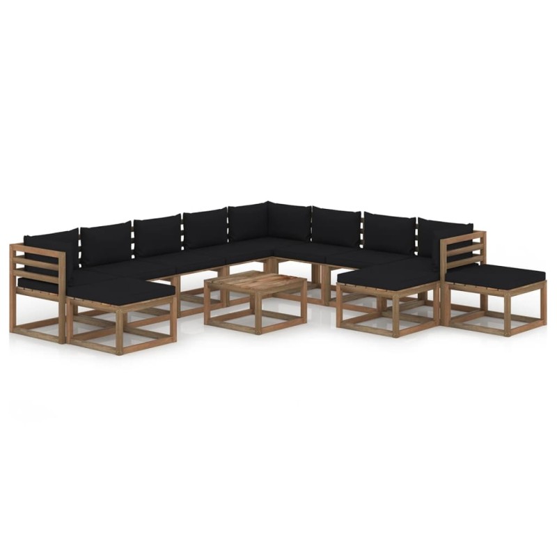 12-tlg. Garten-Lounge-Set mit Kissen Schwarz 12-tlg. Garten-Lounge-Set mit Kissen Schwarz
