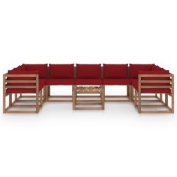 10-tlg. Garten-Lounge-Set mit Kissen in Weinrot