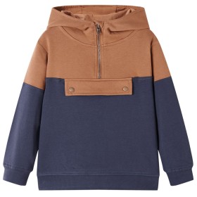Kinder-Kapuzenpullover mit Halbem Reißverschluss Anthrazit Cognac 140