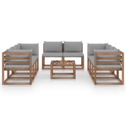 9-tlg. Garten-Lounge-Set mit Kissen Grau
