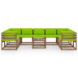 10-tlg. Garten-Lounge-Set mit Kissen in Hellgrün