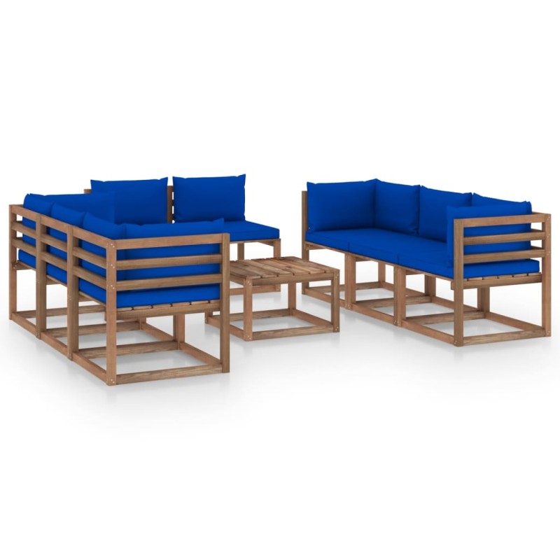 9-tlg. Garten-Lounge-Set mit Kissen Blau 9-tlg. Garten-Lounge-Set mit Kissen Blau