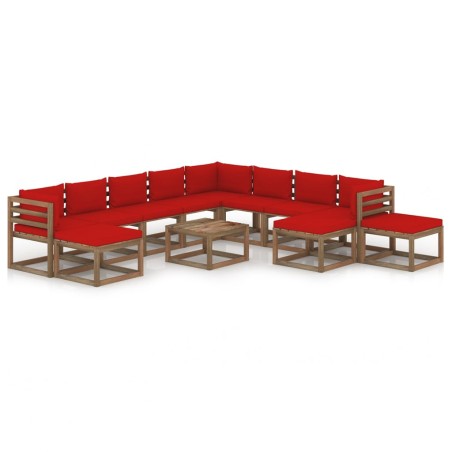 12-tlg. Garten-Lounge-Set mit Kissen Rot
