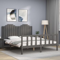 Massivholzbett mit Kopfteil Grau 160x200 cm