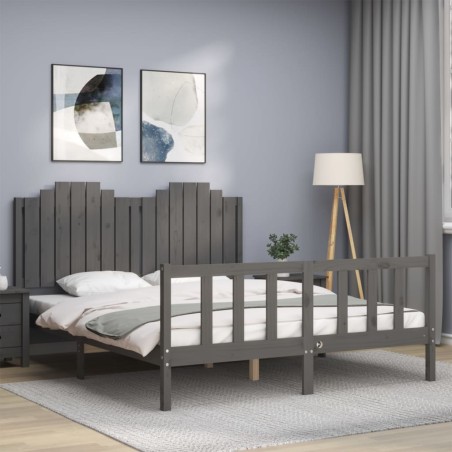 Massivholzbett mit Kopfteil Grau 160x200 cm