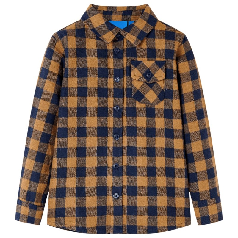 Kinderhemd Karomuster Cognac und Blau 140 Kinderhemd Karomuster Cognac und Blau 140