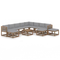 12-tlg. Garten-Lounge-Set mit Kissen Grau