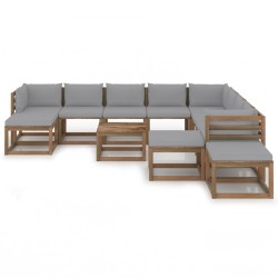 12-tlg. Garten-Lounge-Set mit Kissen Grau