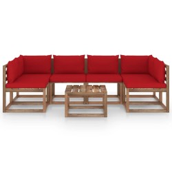 vidaXL 7-tlg. Garten-Lounge-Set aus Paletten mit Kissen Kiefernholz
