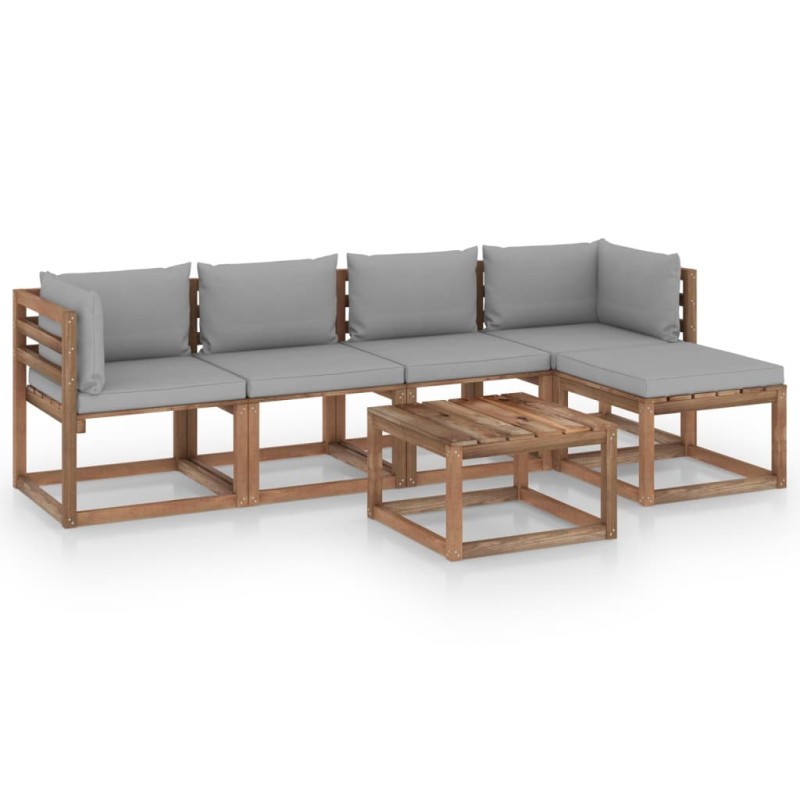 6-tlg. Garten-Lounge-Set mit Grauen Kissen 6-tlg. Garten-Lounge-Set mit Grauen Kissen