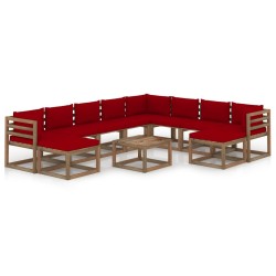 11-tlg. Garten-Lounge-Set mit Kissen Weinrot