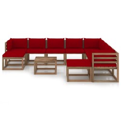 11-tlg. Garten-Lounge-Set mit Kissen Weinrot