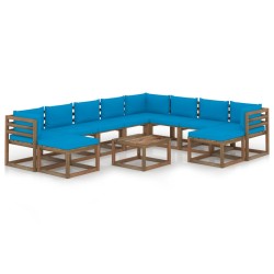 11-tlg. Garten-Lounge-Set mit Kissen Hellblau