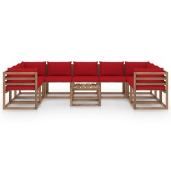 vidaXL 10-tlg. Garten-Lounge-Set mit Kissen in Rot