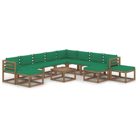 12-tlg. Garten-Lounge-Set mit Kissen Grün