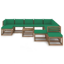 12-tlg. Garten-Lounge-Set mit Kissen Grün