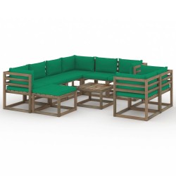 10-tlg. Garten-Lounge-Set mit Kissen Grün