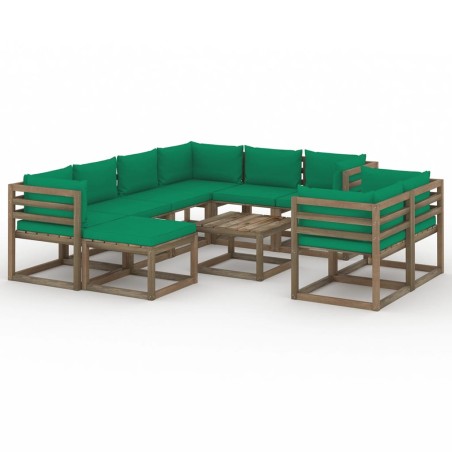 10-tlg. Garten-Lounge-Set mit Kissen Grün