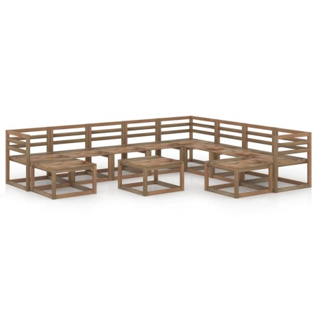 11-tlg. Garten-Lounge-Set Braun Imprägniertes Kiefernholz
