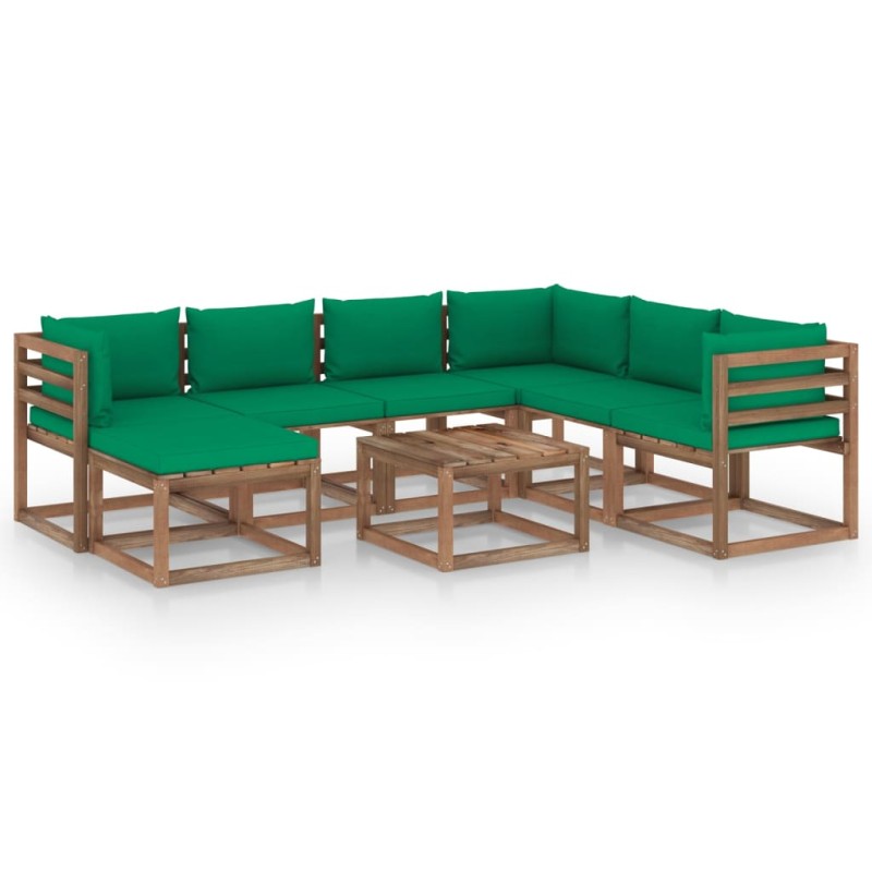 8-tlg. Garten-Lounge-Set mit Kissen Grün 8-tlg. Garten-Lounge-Set mit Kissen Grün