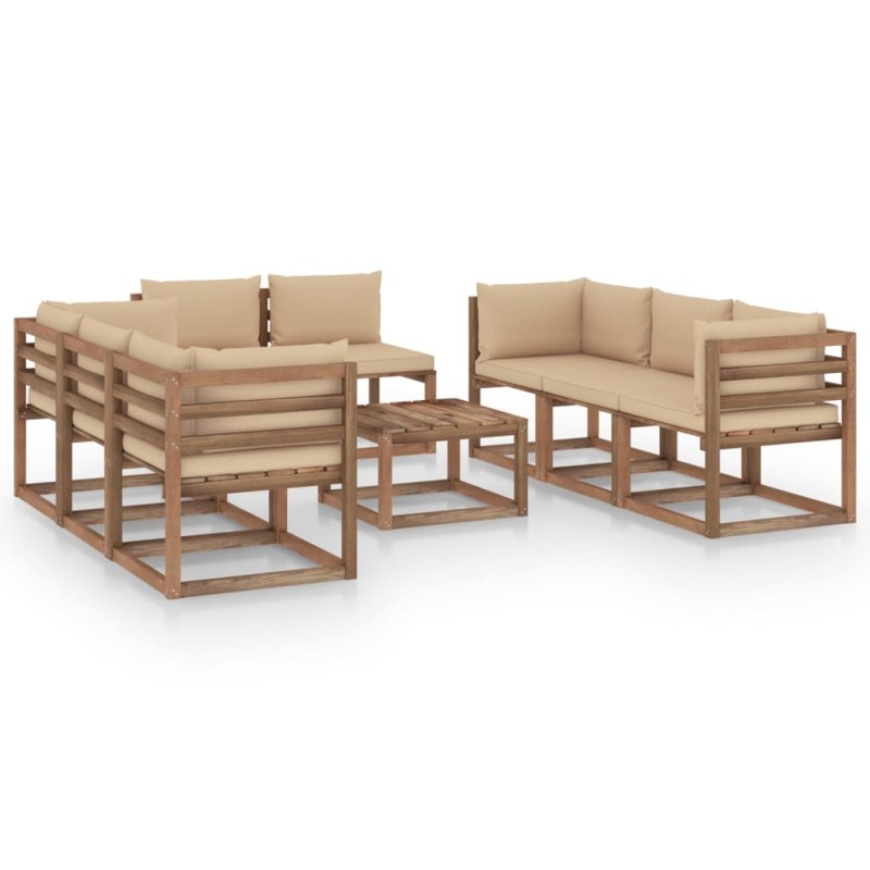 9-tlg. Garten-Lounge-Set mit Kissen Beige 9-tlg. Garten-Lounge-Set mit Kissen Beige