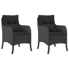 vidaXL Gartenstühle mit Kissen 2 Stk. Schwarz Poly Rattan