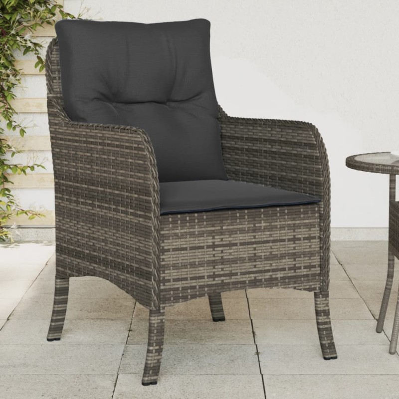 vidaXL Gartenstühle mit Kissen 2 Stk. Grau Poly Rattan vidaXL Gartenstühle mit Kissen 2 Stk. Grau Poly Rattan