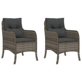 vidaXL Gartenstühle mit Kissen 2 Stk. Grau Poly Rattan
